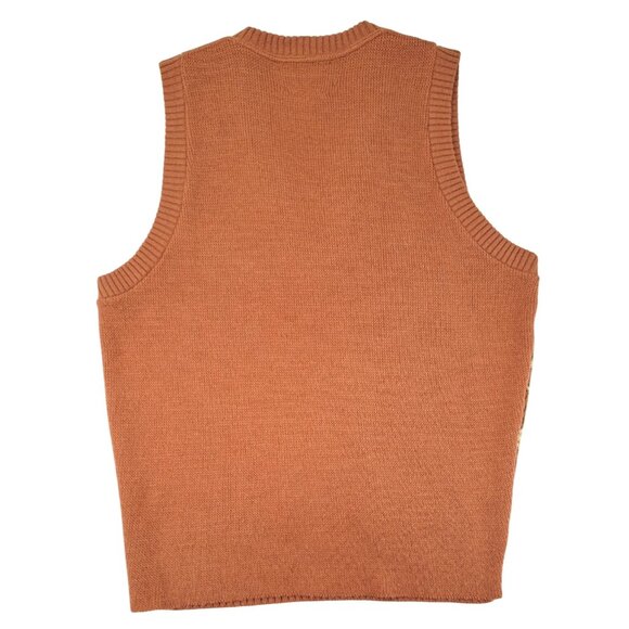 Vintage Sears Kings Road Knitwear Argyle Sweater Vest Orange Men Small 1970s Tan - Picture 2 of 5
